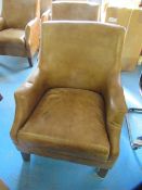 Antique Effect Leather Studded Arm Chair
