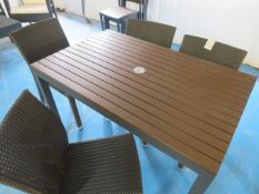 5 piece outdoor plastic garden set comprising slatted rectangular table (1200x750mm) and 4 rattan e