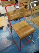 3 x Tubular Steel Wood Seated Bar Stools - Red