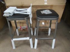 Pair of Calypso Metal Framed Bar Chairs with black vinyl padded seats
