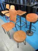 Antique/Industrial Leather Topped Stools and Chair