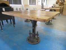 Industrial square wooden topped dining table on adjustable height 'Wallace' cast iron table base (90