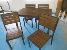 5 piece outdoor slatted garden set (plastic) comprising rectangular table (1200x750mm) and 4 chairs