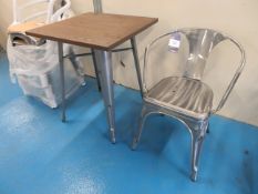 4x Tolix style steel chairs with dark oak effect occasional table 600 x 600mm