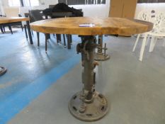 Industrial circular wooden topped bar table on adjustable height 'Wallace' cast iron table base (760