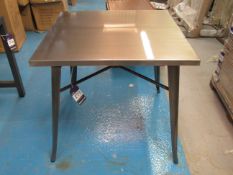 Brushed Transparent Steel Table with Metal Top