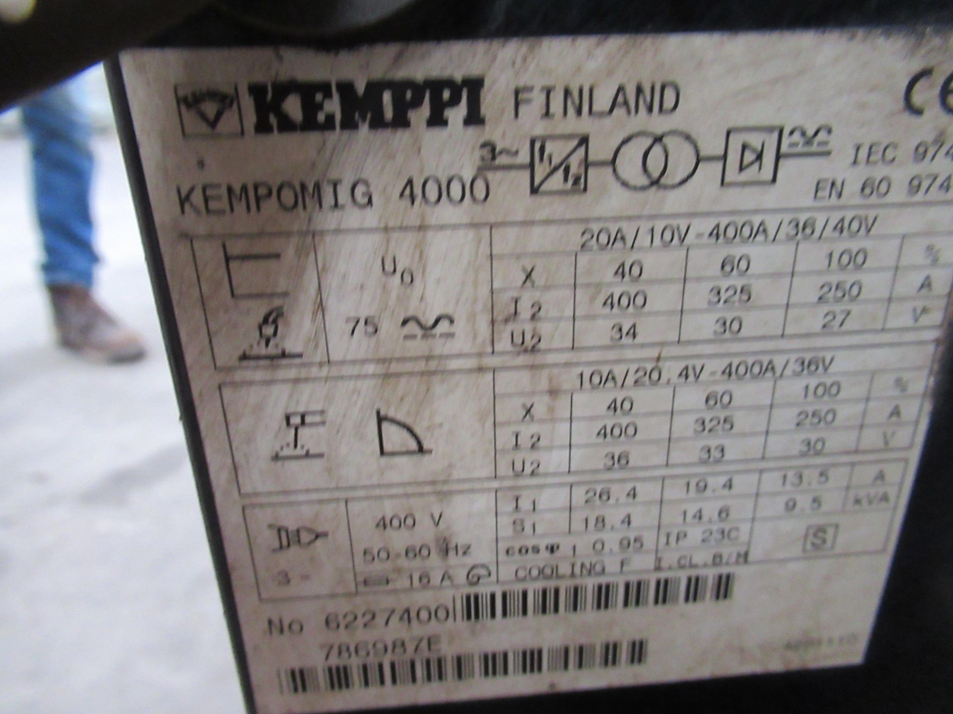 Kemppi Kempomig 4000 and Kemppi Kempoweld wire 400 MiG welder including wire feed, torch, and leads - Image 7 of 10