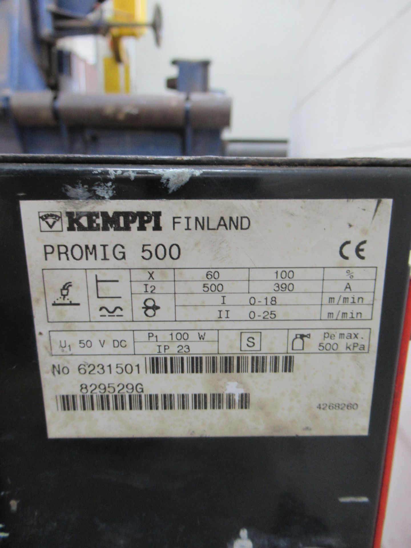 Kemppi ML synergic Promig 500 welder with Kemppi Pro 3000 power source with torch - Image 7 of 10
