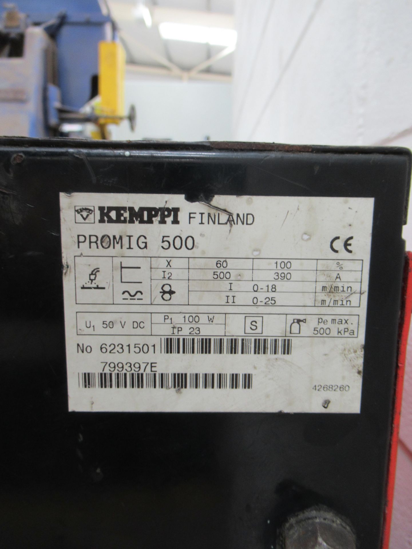 Kemppi ML synergic Promig 500 welder with Kemppi Pro 3000 power source with torch - Image 7 of 10