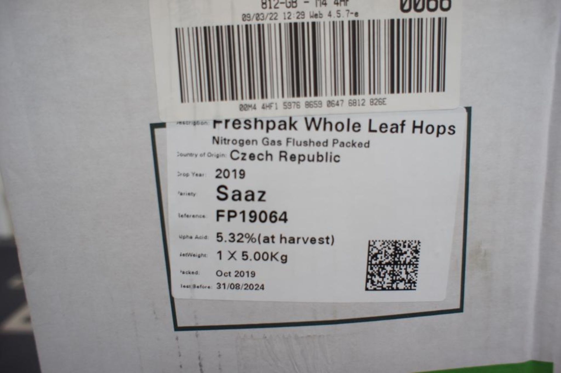 Quantity of FP19064 Freshpak Whole Leaf Hops to Bo - Image 2 of 3