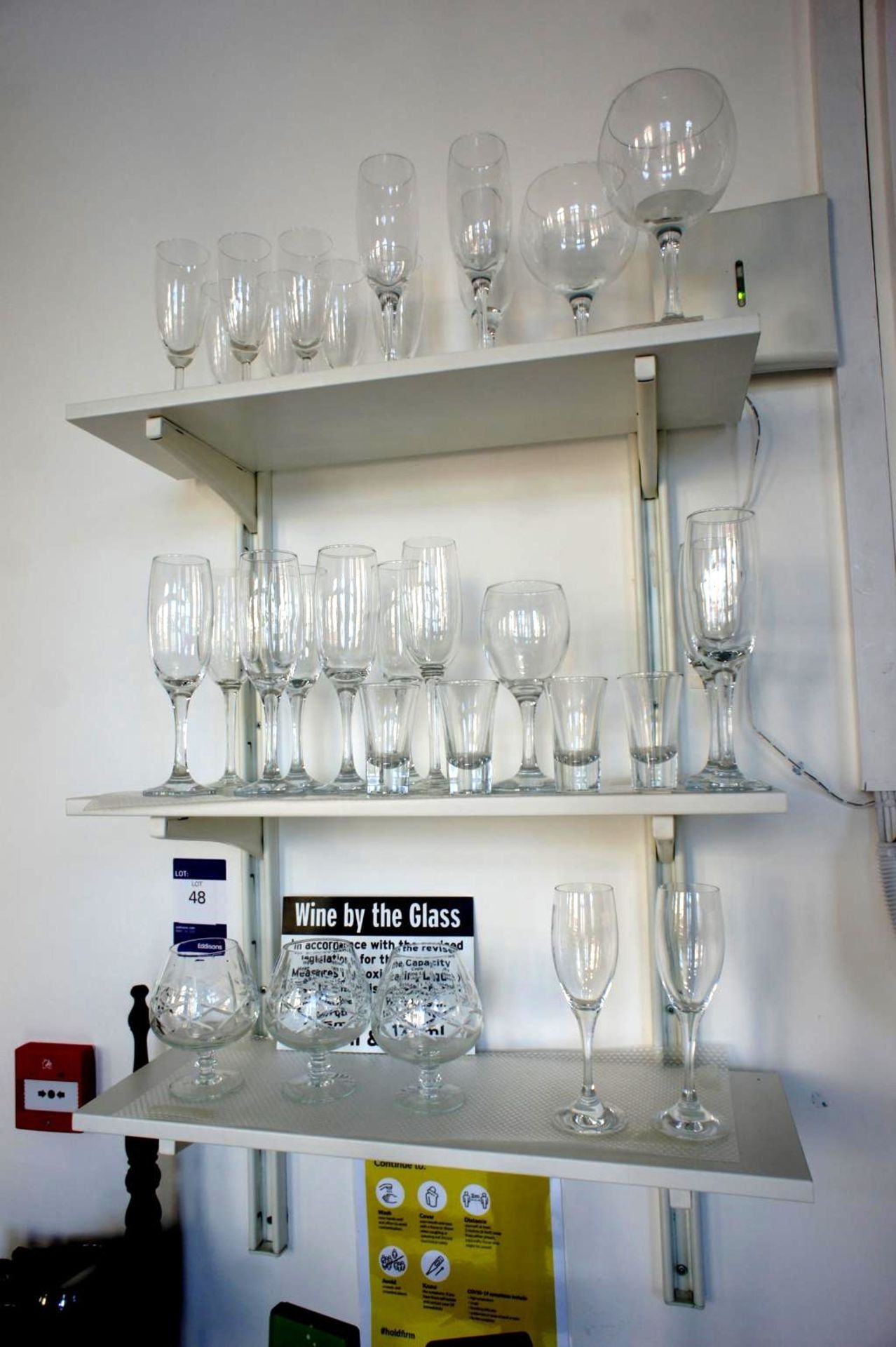 Quantity of Various Glassware to 3 Shelves