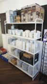 5-Tier Metal Storage Rack & Contents including Glassware, Cups, Bowls, Plates etc.