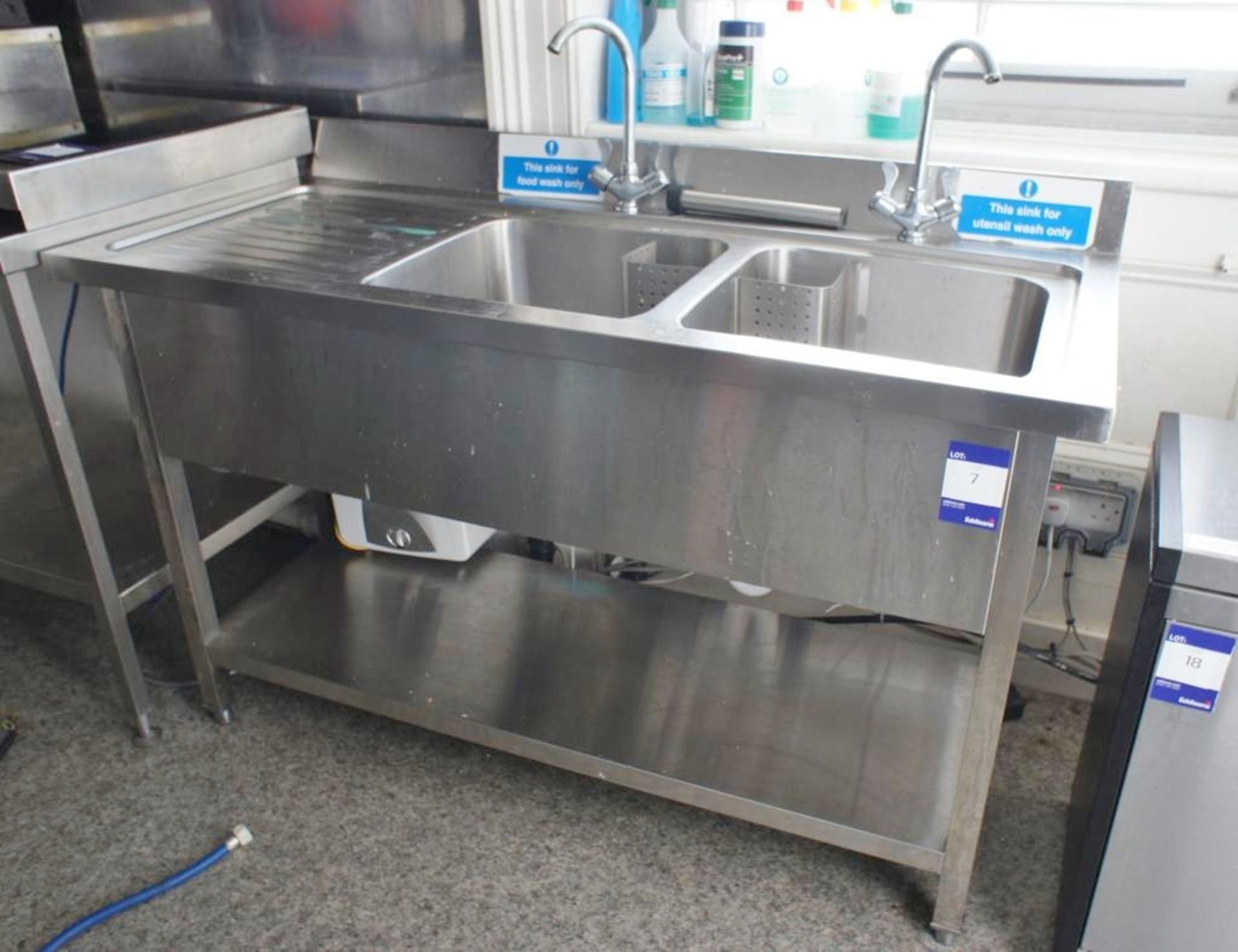 Stainless Steel Twin Bowl Sink 1400mm x 600mm (This Lot requires disconnection and isolation from - Image 3 of 5