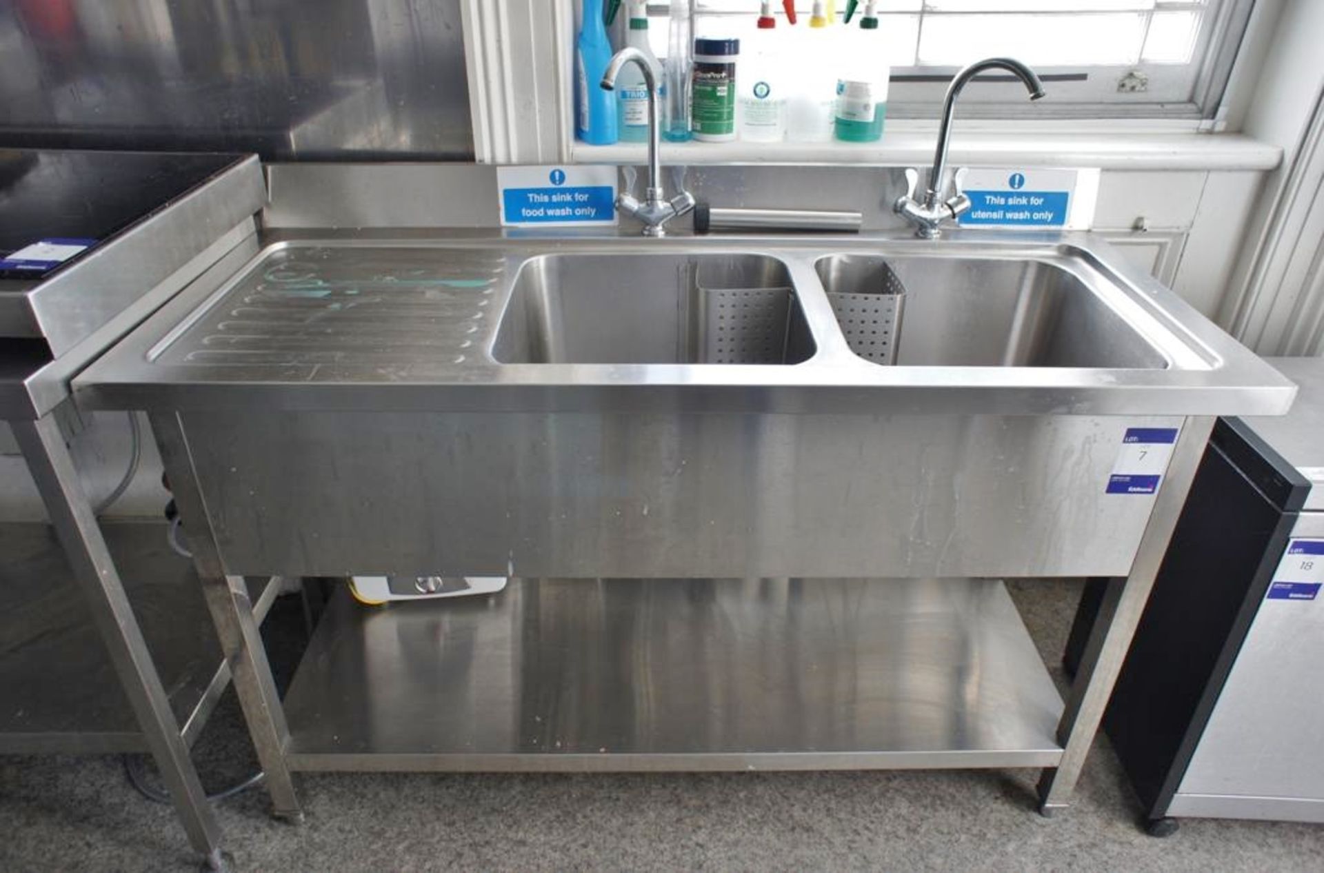 Stainless Steel Twin Bowl Sink 1400mm x 600mm (This Lot requires disconnection and isolation from