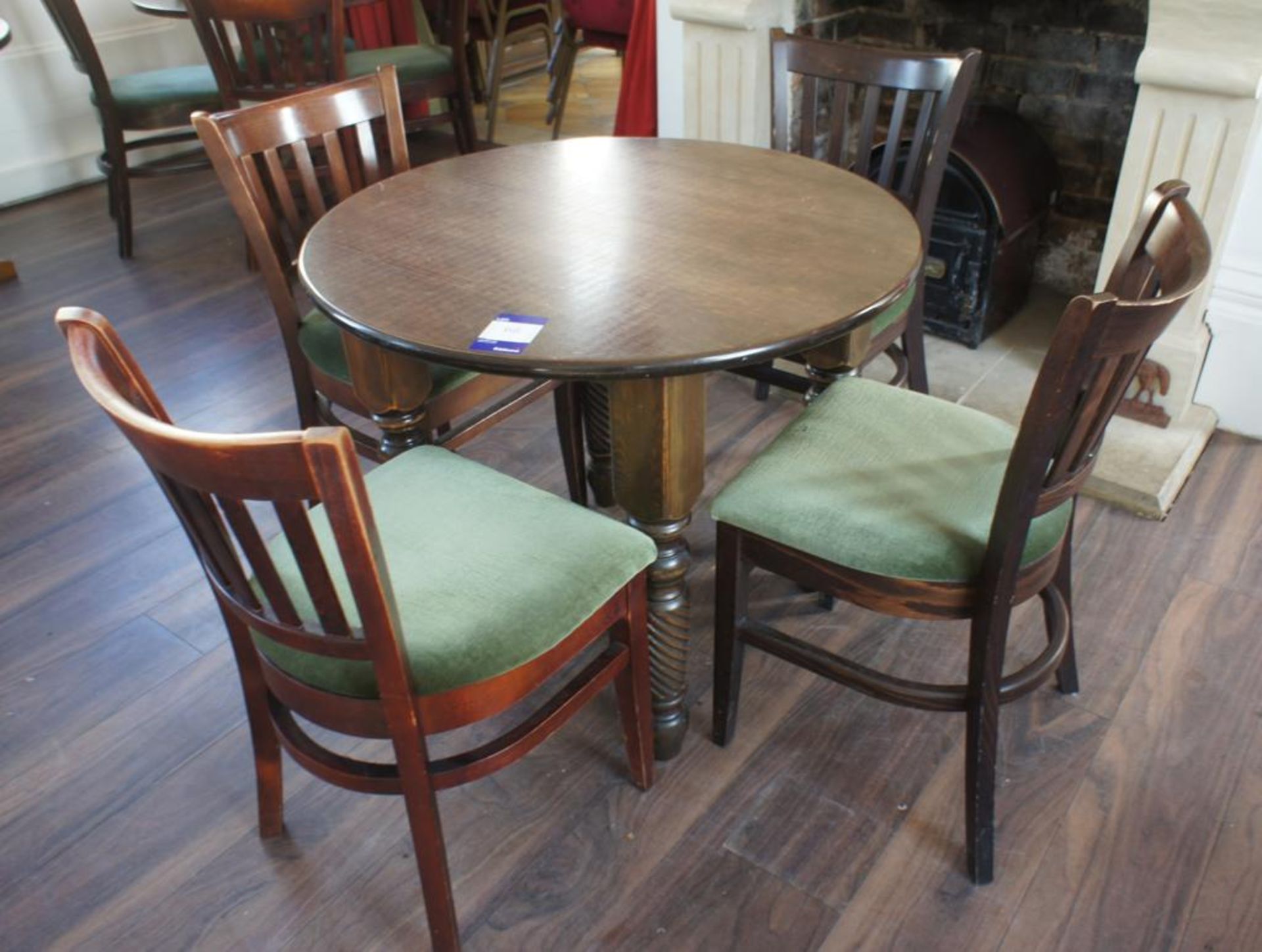 Oak Effect Circular Table 900mm Diameter with 4 x Oak Effect Part Upholstered Chairs