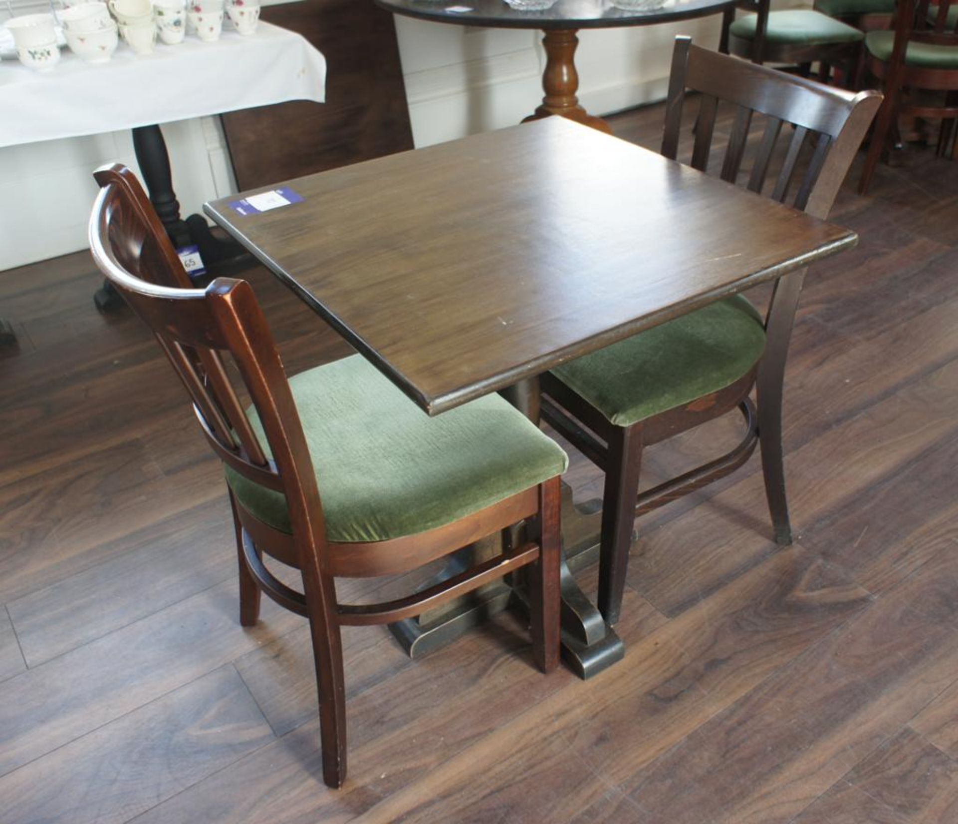 Oak Effect Square Table 680 x 680mm with 2 x Oak Effect Part Upholstered Chairs - Image 5 of 5