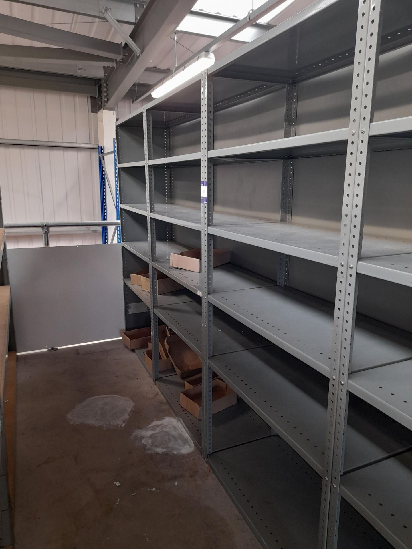 3 x Metal shelving units, approx. 1900mm high, 910mm wide, 475mm depth - located on mezzanine floor