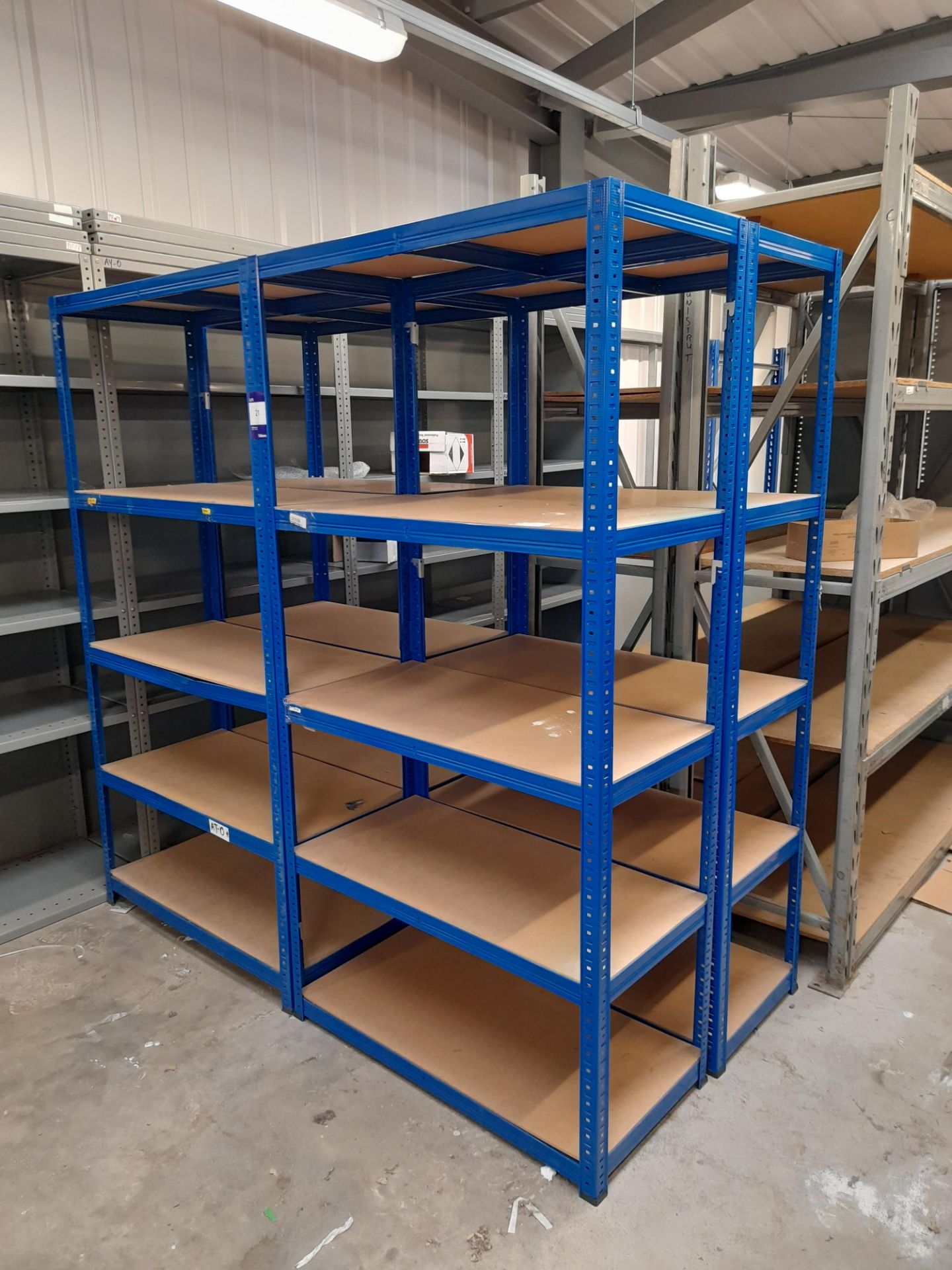 4 x 5 tier light duty racks, approx. 1800mm high, 900mm wide, 450mm depth - located on mezzanine