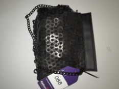 Maviya “Saturn” Evening Bag with Metal Chain Effect and Mesh Fabric, Vegan Italian Leather