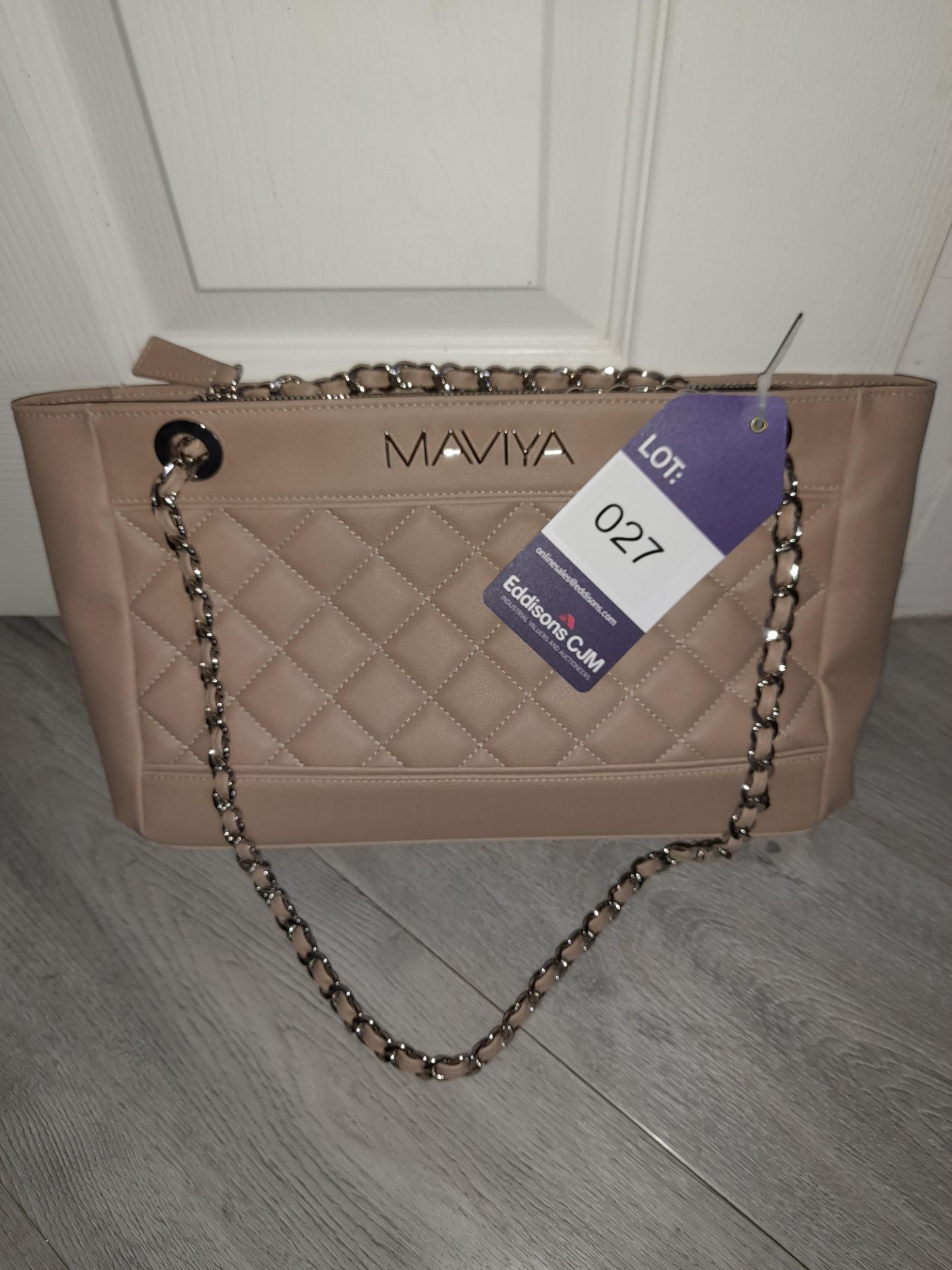 Maviya “Chicie” Cream Vegan Italian Leather Shoulder Bag with smooth finish and quilted effect, faux