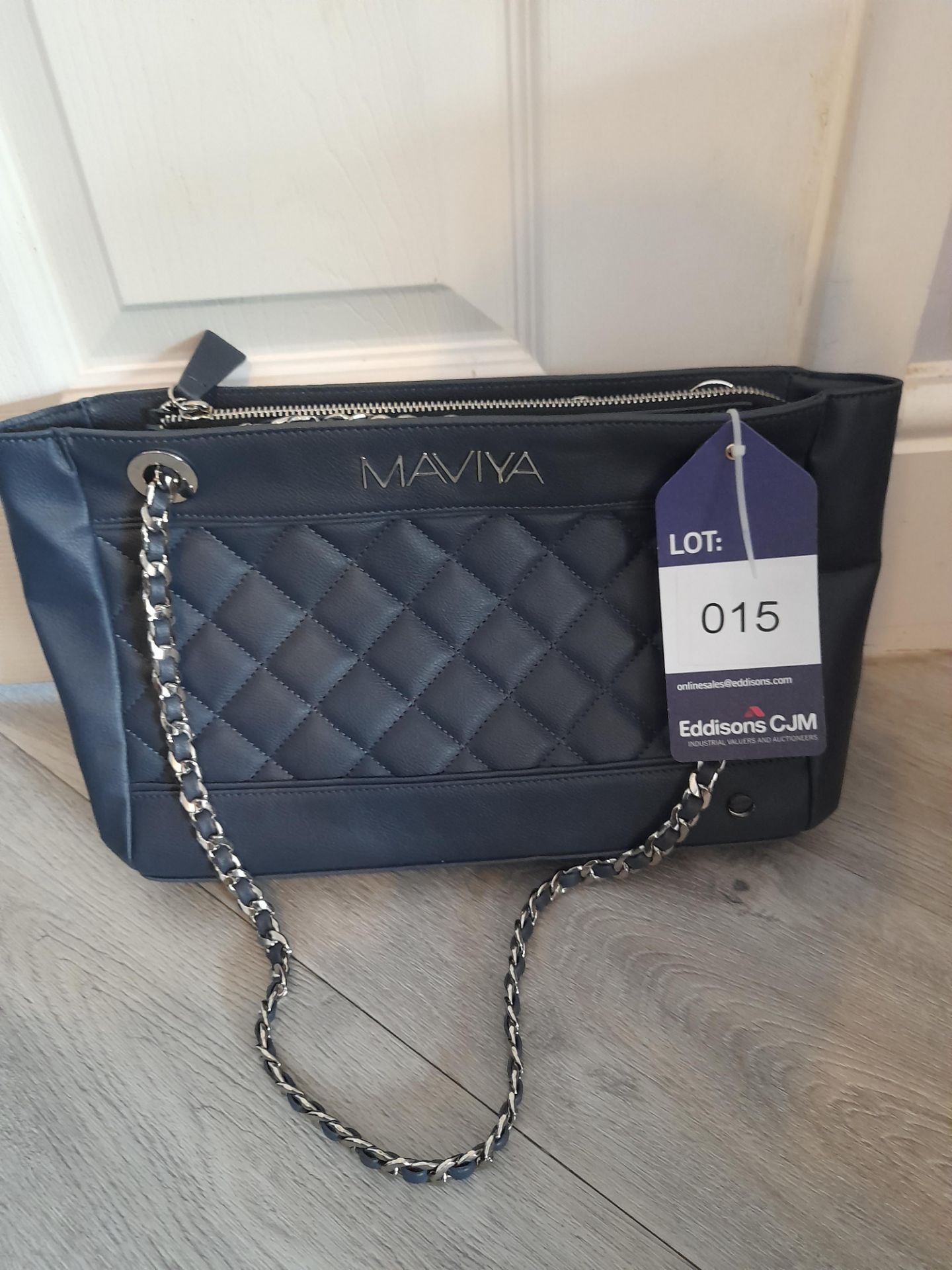 Maviya “Chicie” Blue Vegan Italian Leather Shoulder Bag with smooth finish and quilted effect,
