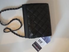 Maviya “Gria” Black Vegan Italian Leather Small Quilted Bag with Smooth Finish, Faux Suede Lining