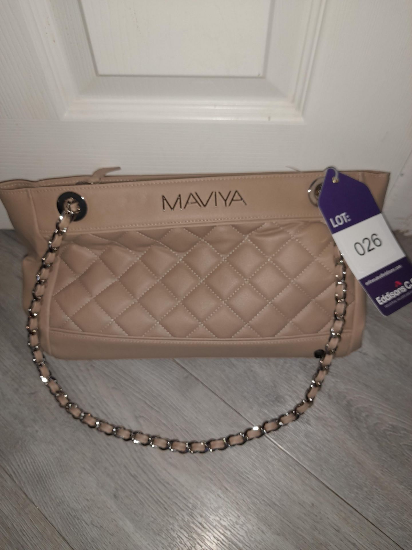 Maviya “Chicie” Cream Vegan Italian Leather Shoulder Bag with smooth finish and quilted effect, faux