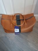 Maviya “Weekender” Tan Vegan Italian Leather Holdall with smooth soft finish and Faux suede lining