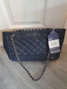 Maviya “Chicie” Blue Vegan Italian Leather Shoulder Bag with smooth finish and quilted effect,