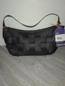 Maviya “The Boat Bag” Vegan Italian Leather Classic Black Bag with Lattice Effect and Gold Rod