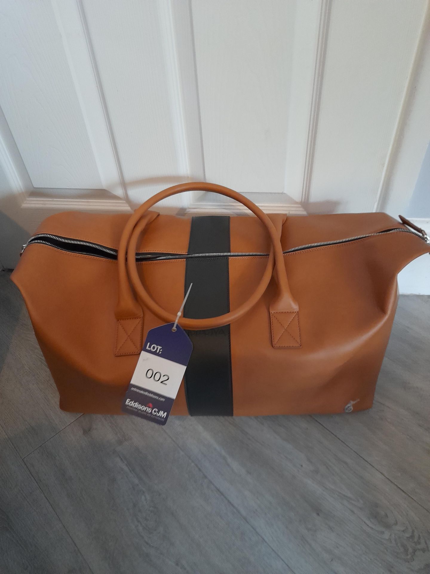 Maviya “Weekender” Tan Vegan Italian Leather Holdall with smooth soft finish and Faux suede lining