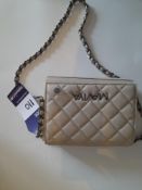 Maviya “Gria” Cream Vegan Italian Leather Small Quilted Bag with Smooth Finish, Faux Suede Lining