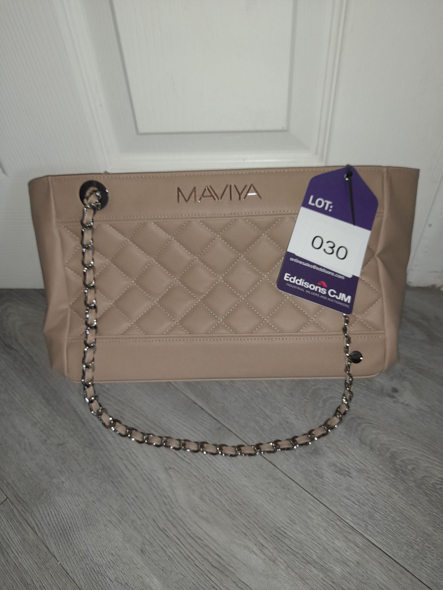 Maviya “Chicie” Cream Vegan Italian Leather Shoulder Bag with smooth finish and quilted effect, faux