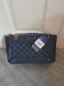 Maviya “Chicie” Blue Vegan Italian Leather Shoulder Bag with smooth finish and quilted effect,