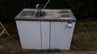 Mobile Kitchen, including; Double Bowl Sink, 2 Electric Hobs, Integrated with Electrolux DC98 Fridge