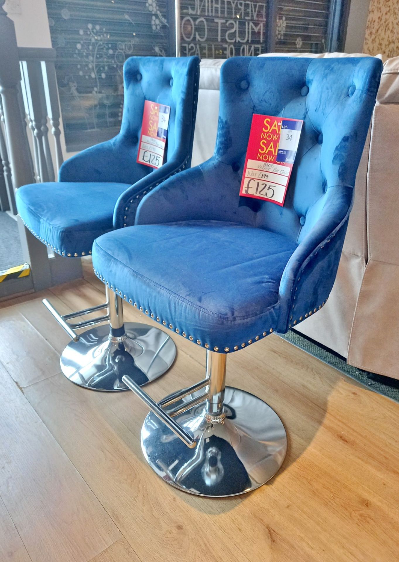 2 x Blue Velvet Bar Stools Rrp. £125 - Image 2 of 4