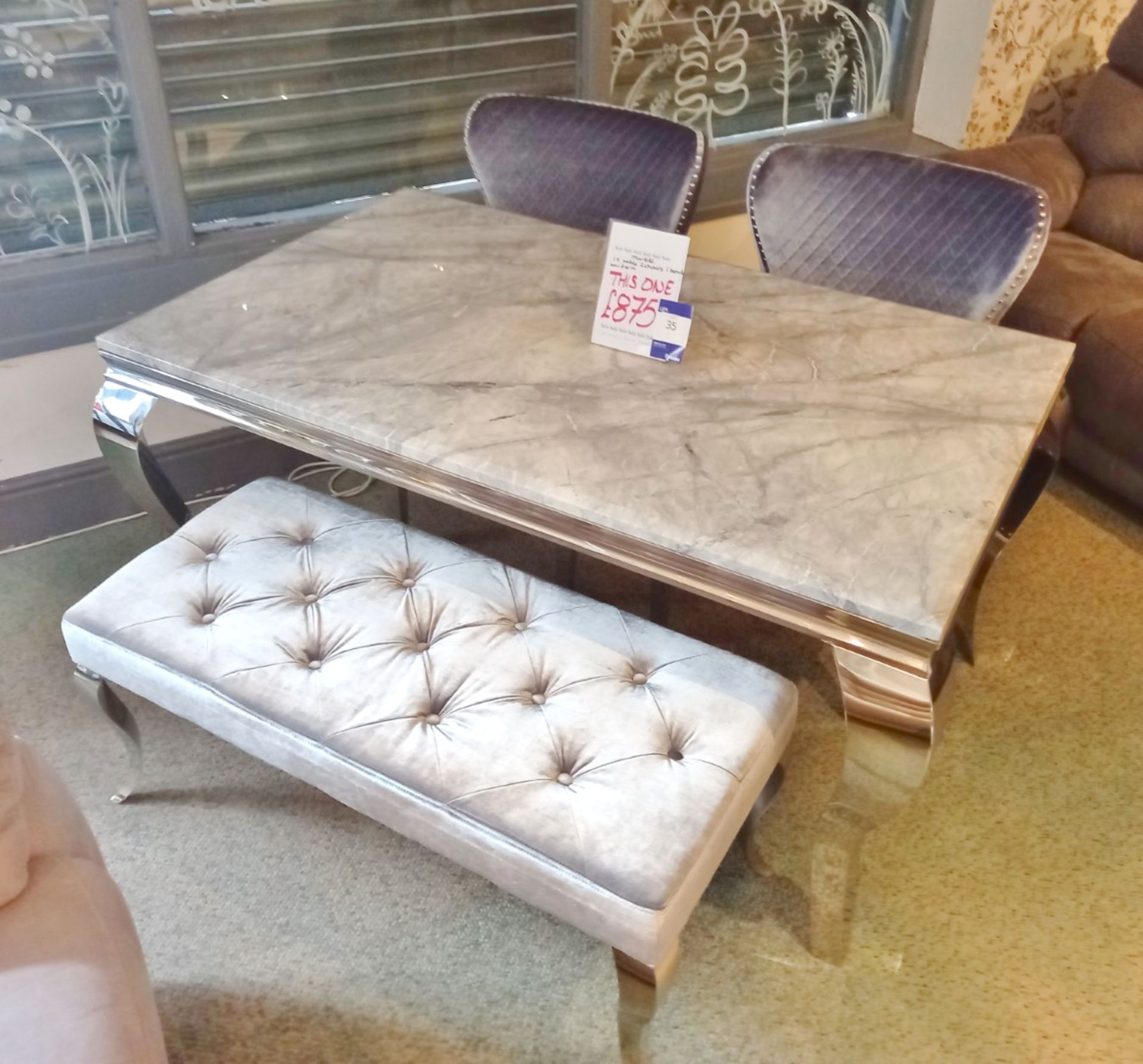 Marble Table, 2 x Velvet Chairs and Velvet Bench Rrp. £875 (1500 x 900) - Image 6 of 8