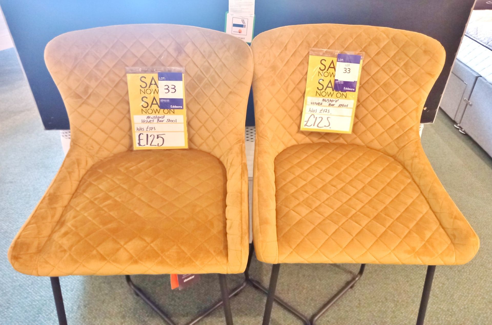 2 x Mustard Velvet Bar Stools Rrp. £125 - Image 4 of 4