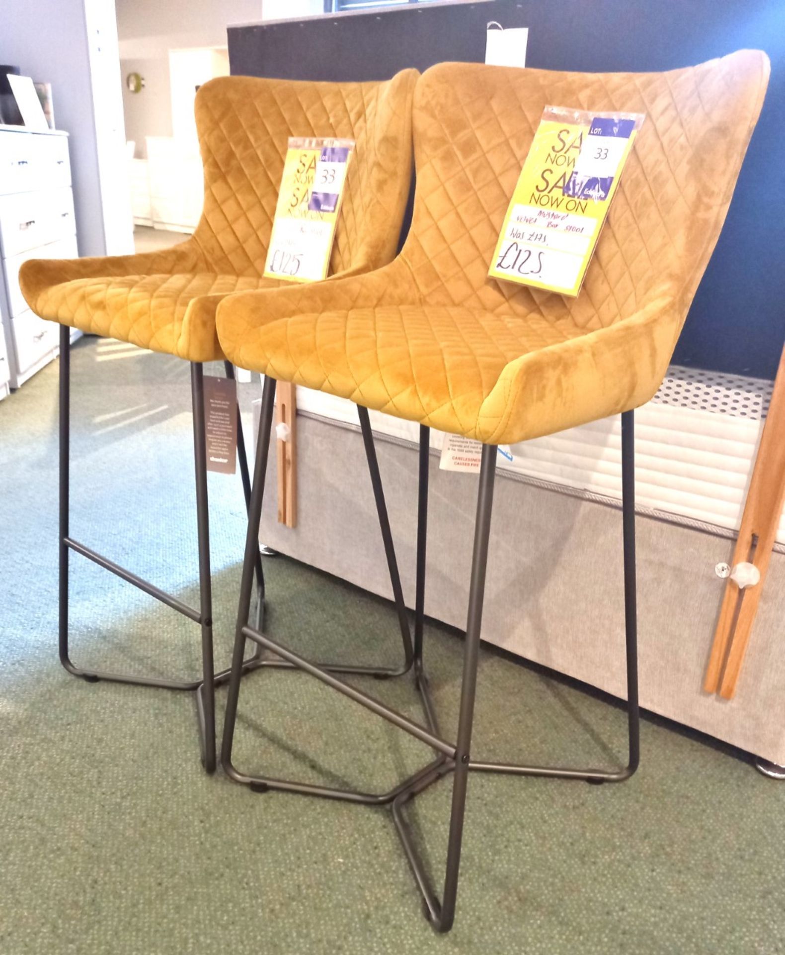 2 x Mustard Velvet Bar Stools Rrp. £125 - Image 2 of 4