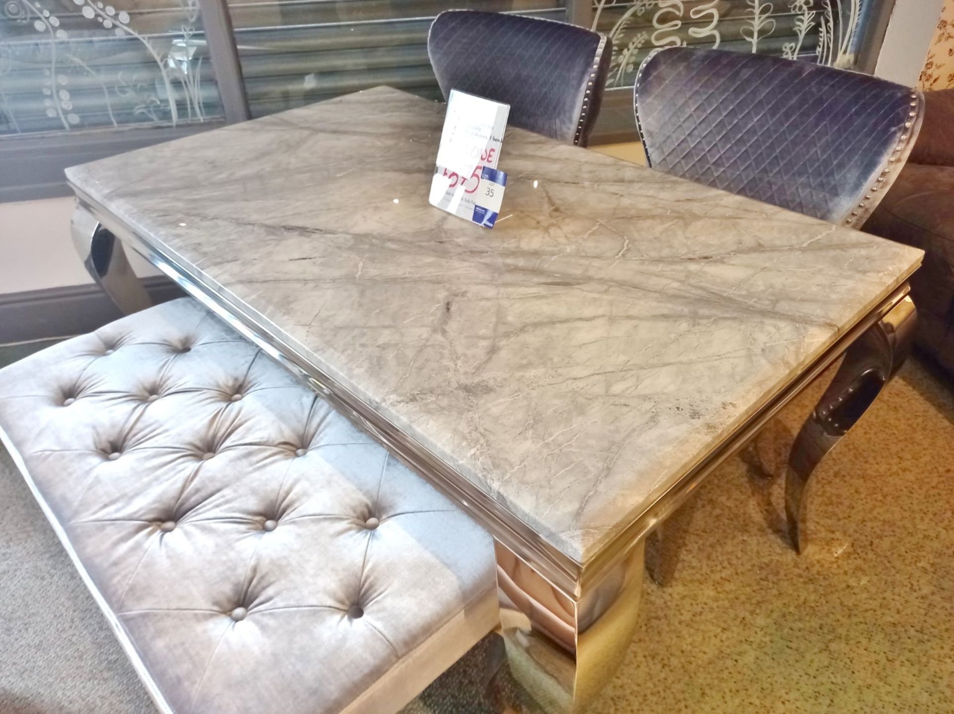 Marble Table, 2 x Velvet Chairs and Velvet Bench Rrp. £875 (1500 x 900)