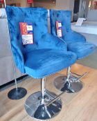 2 x Blue Velvet Bar Stools Rrp. £125