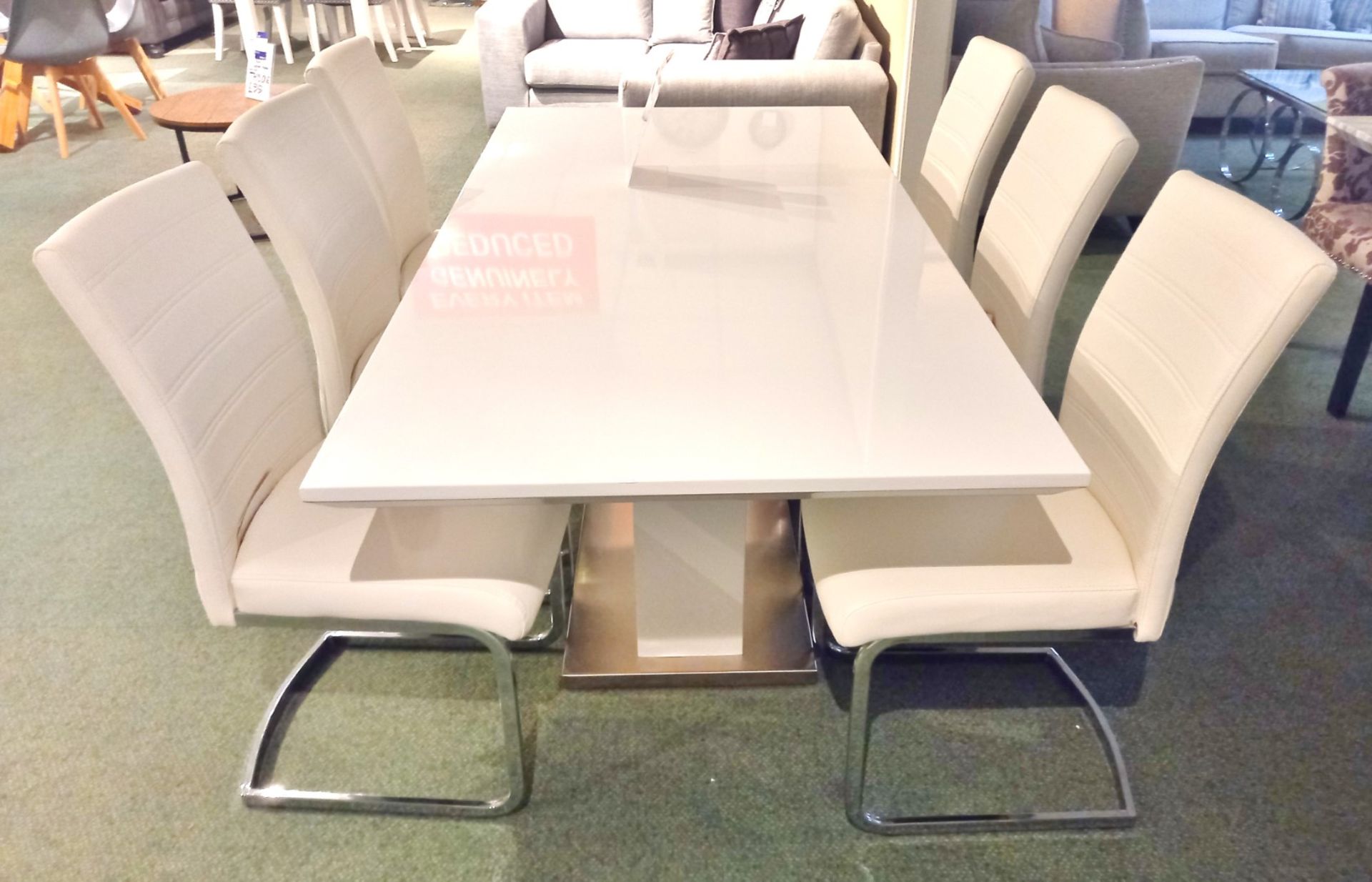 White Gloss Table & 6 Chairs (1800 x 900) Rrp. £999 - Image 2 of 7