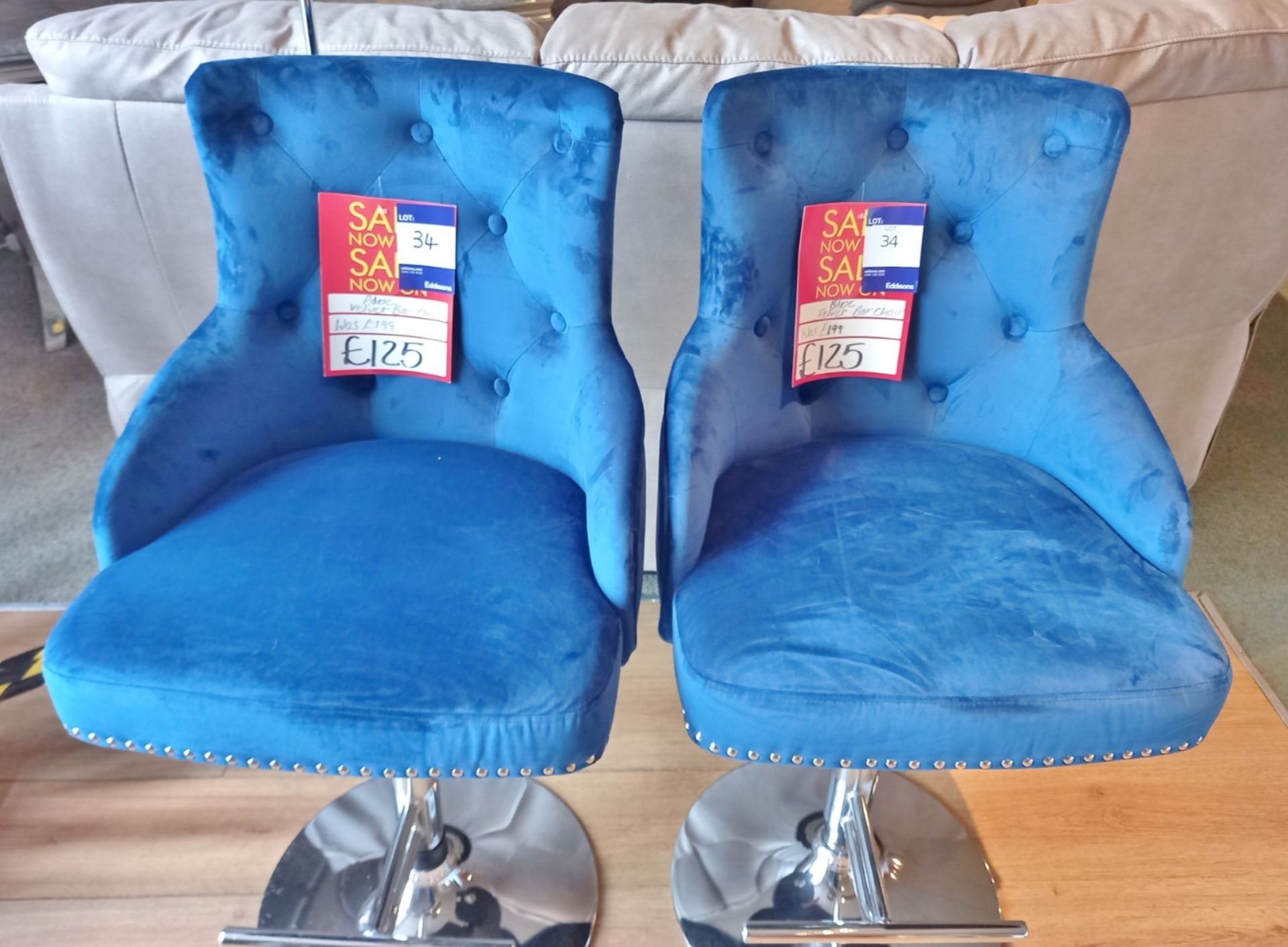 2 x Blue Velvet Bar Stools Rrp. £125 - Image 4 of 4