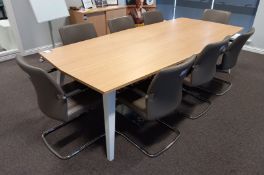 Beech Effect Contemporary Meeting Table 2600mm x 1200mm with 8 x Leather Effect Cantilever Chairs