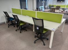 6 Person Desk Cluster comprising of 6 x Desk Spaces 1200 x 700mm, 3 x Desk Mounted Partitions & 6