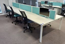 6 Person Desk Cluster comprising of 6 x Desk Spaces 1400 x 700mm, 3 x Desk Mounted Partitions & 6