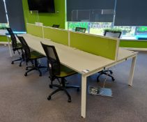 6 Person Desk Cluster comprising of 6 x Desk Spaces 1200 x 700mm, 3 x Desk Mounted Partitions & 6