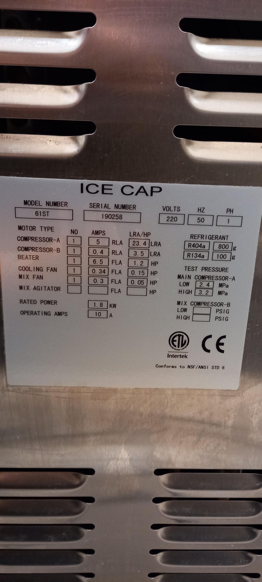 Ice Cap 61 ST Ice Cream Machine 220V S/N: 190258 (can serve ice cream, frozen yoghurt or sorbet) - Image 6 of 6
