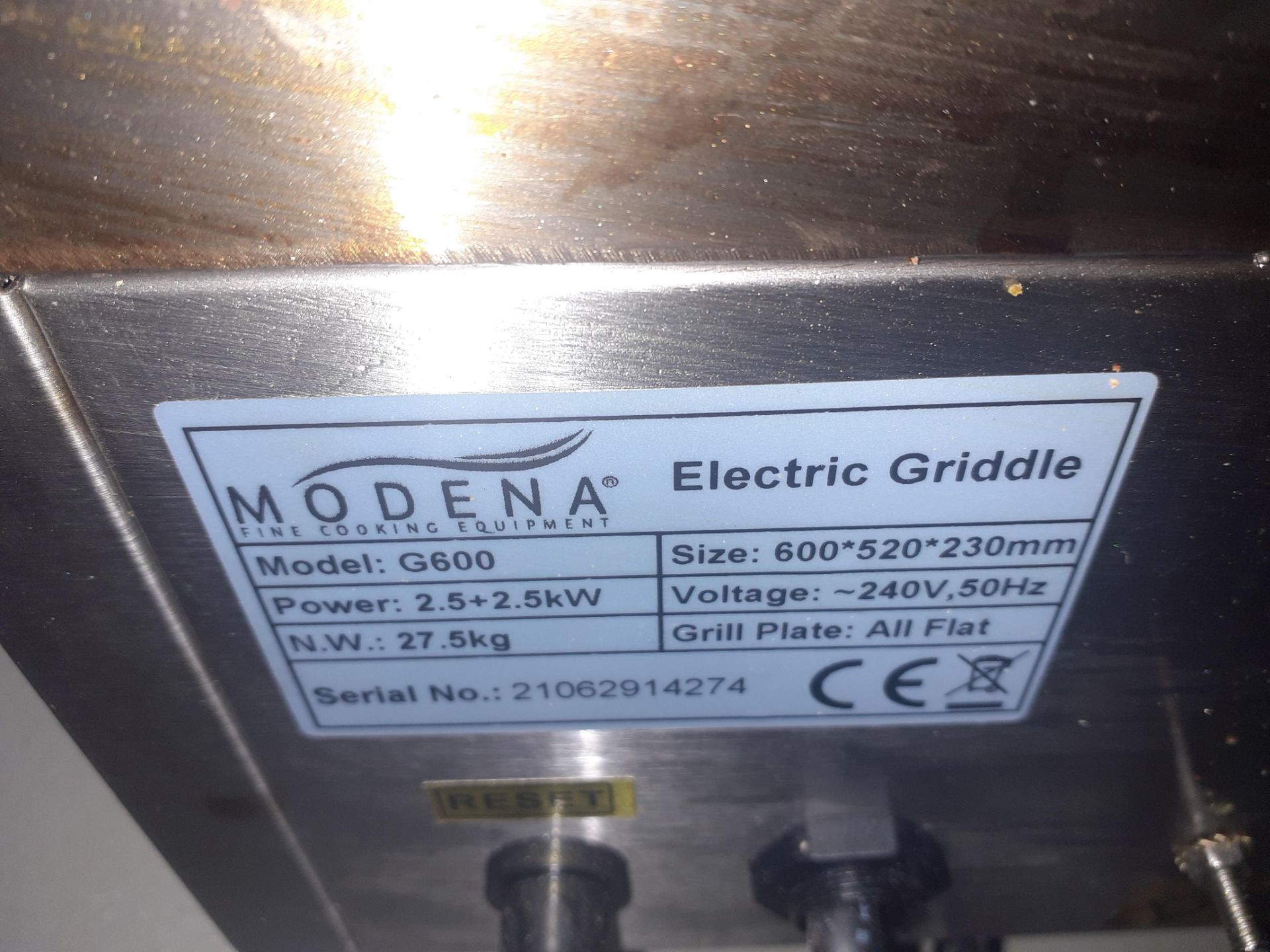 Modena G600 Stainless Steel Table-Top Electric Griddle, serial number 21062914274 - Image 2 of 2