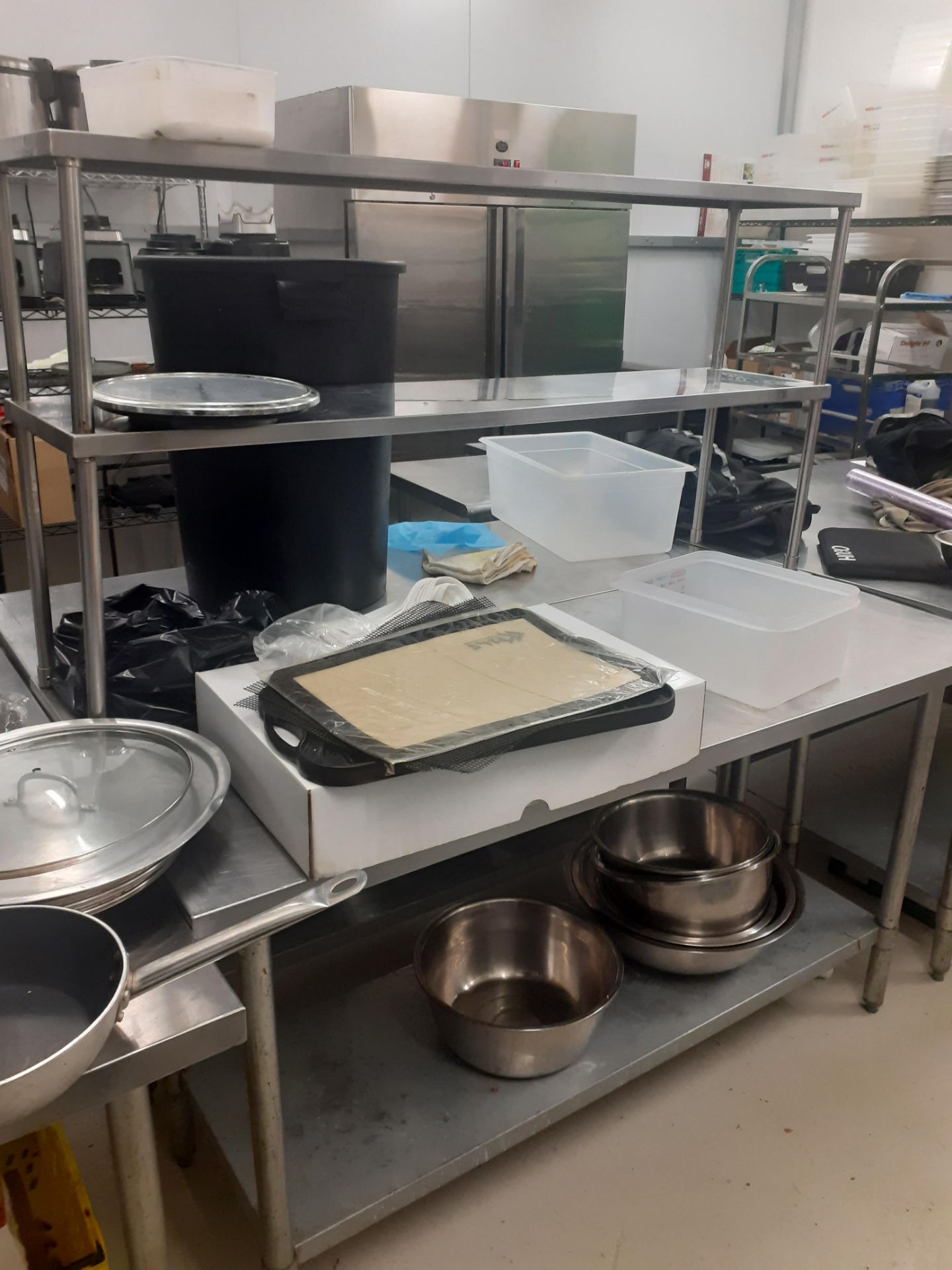 2 Stainless Steel Topped Food Preparation Tables with Single 2-Tier Shelf Unit Over - Image 3 of 3